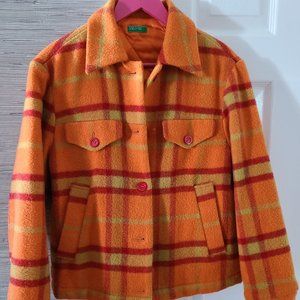 Vintage BENETTON Ladies wool jacket - size S - Italy- Orange colors